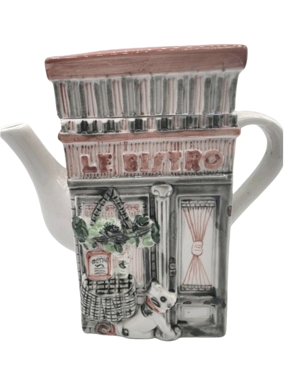 Le Bistro Hand Painted Storefront Figural Teapot Figural Teapot Storefront Pink